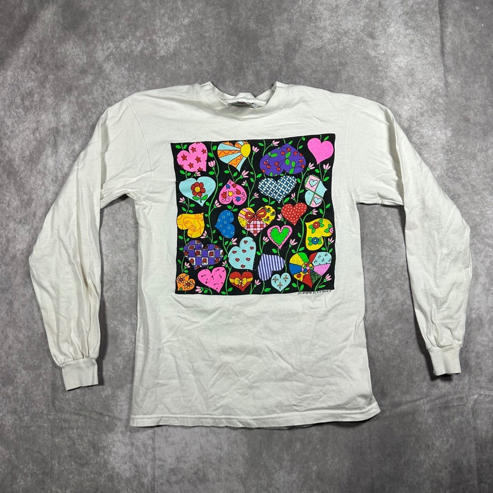 Vintage Im Yours Waco Texas Heart Graphic Long Sleeve T-Shirt Cream Womens XS S